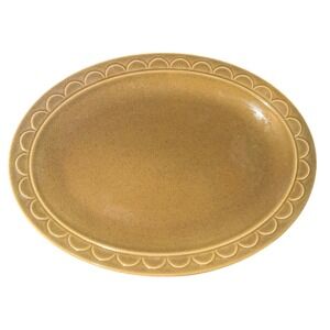 Sheffield Granada Oval Serving Platter Mustard Yellow Scalloped Rim USA Made